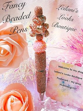 Fancy beaded Pen/gifts/pink rhinestone bear/pink beads
